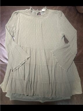 Women’s M Altar’d state Light Sage Ruffled Long Sleeve dress